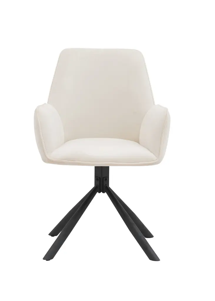Eetkamerstoel BARCELONA 180 graden draaibaar beige velvet stof  voorkant
